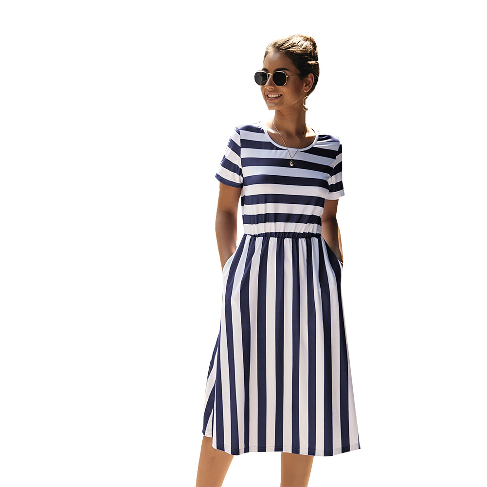 Striped Short Sleeve Dress Elegant Design Summer Style Perfect for Work Wholesale Available bulk order