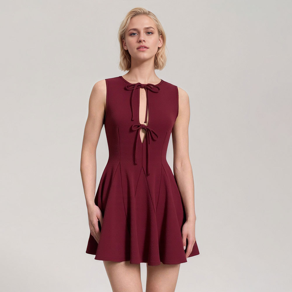 Summer New Slim Waist Bowknot Splicing Sexy Sweet Sleeveless Dress