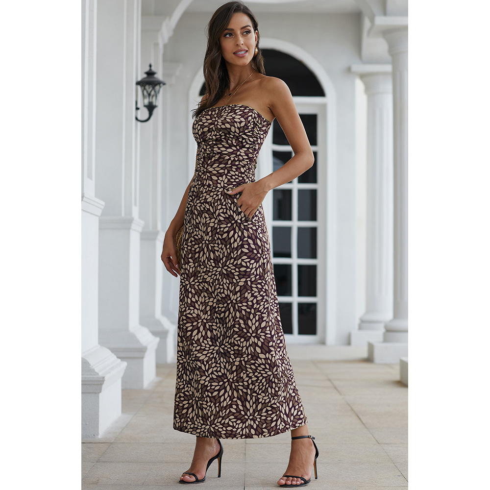 Floral Print Backless Dress for Women Spring and Autumn Fashion Elegant Vacation Wear Wholesale Available