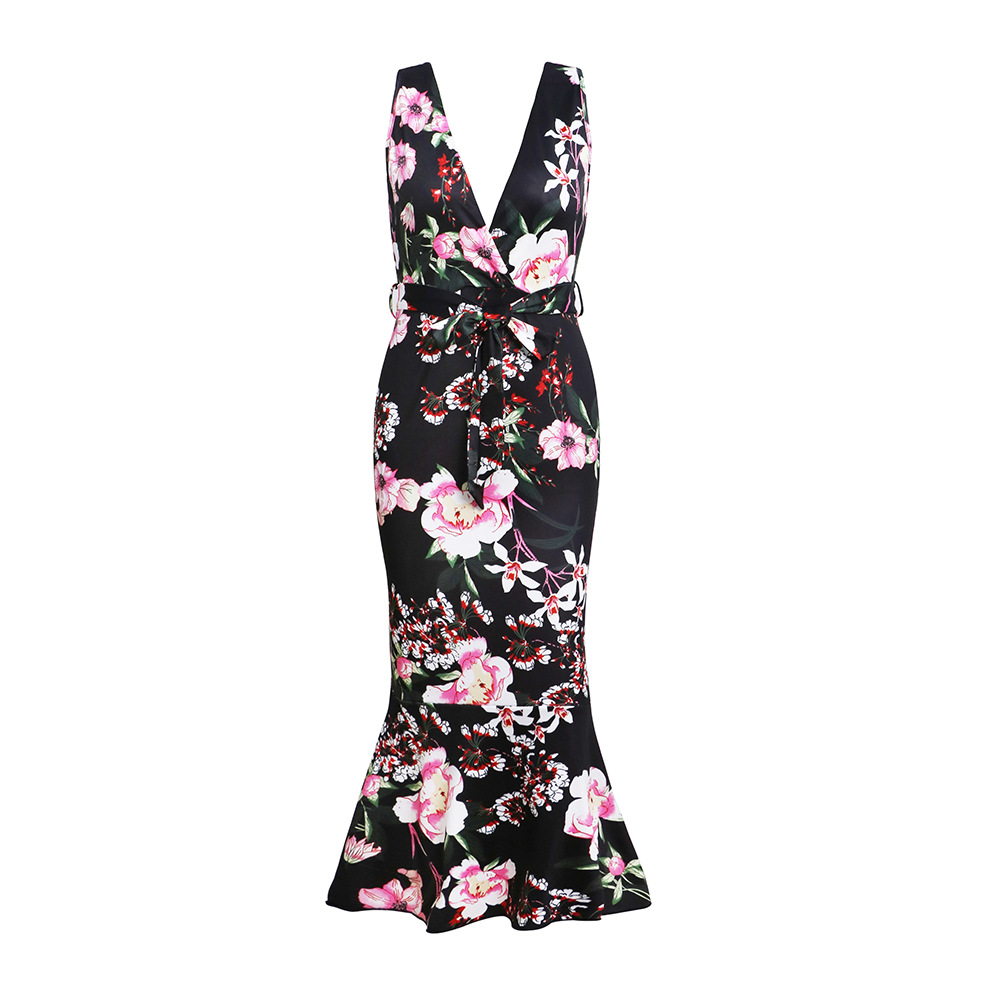 Summer Womens Dress V Neck Slim Fit Floral Print Ruffle Hem Casual or Party Wear Wholesale Available