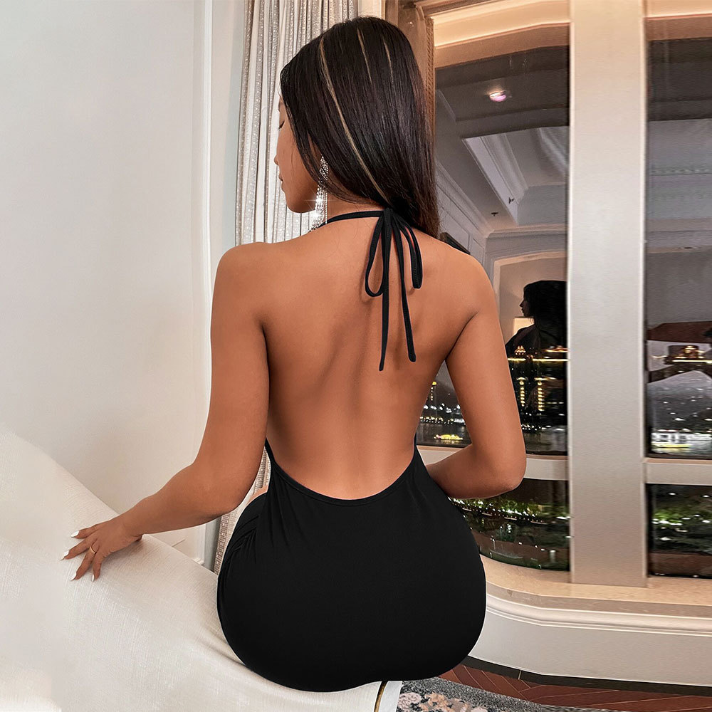 Halter Neck Mini Dress V Neck Backless Elegant Style Spring Summer Party Wear Wholesale Available
