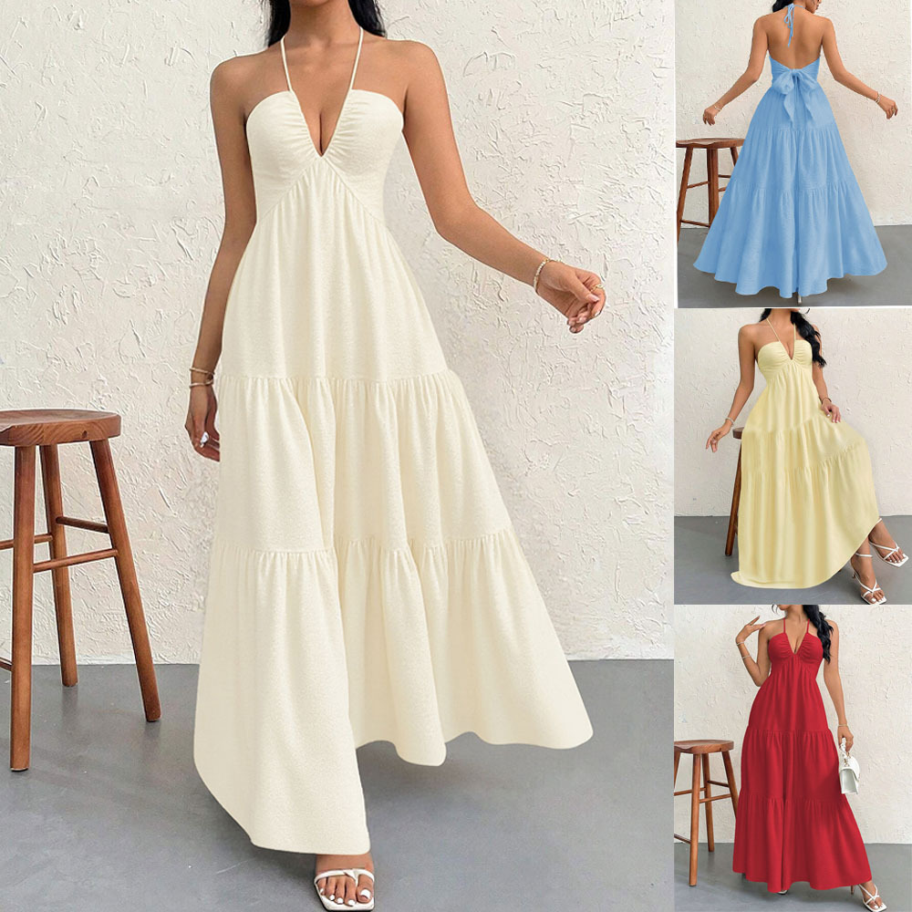 Sexy Elegant Beach Vacation Dress for Women Summer New Strap Sandal Long Dress