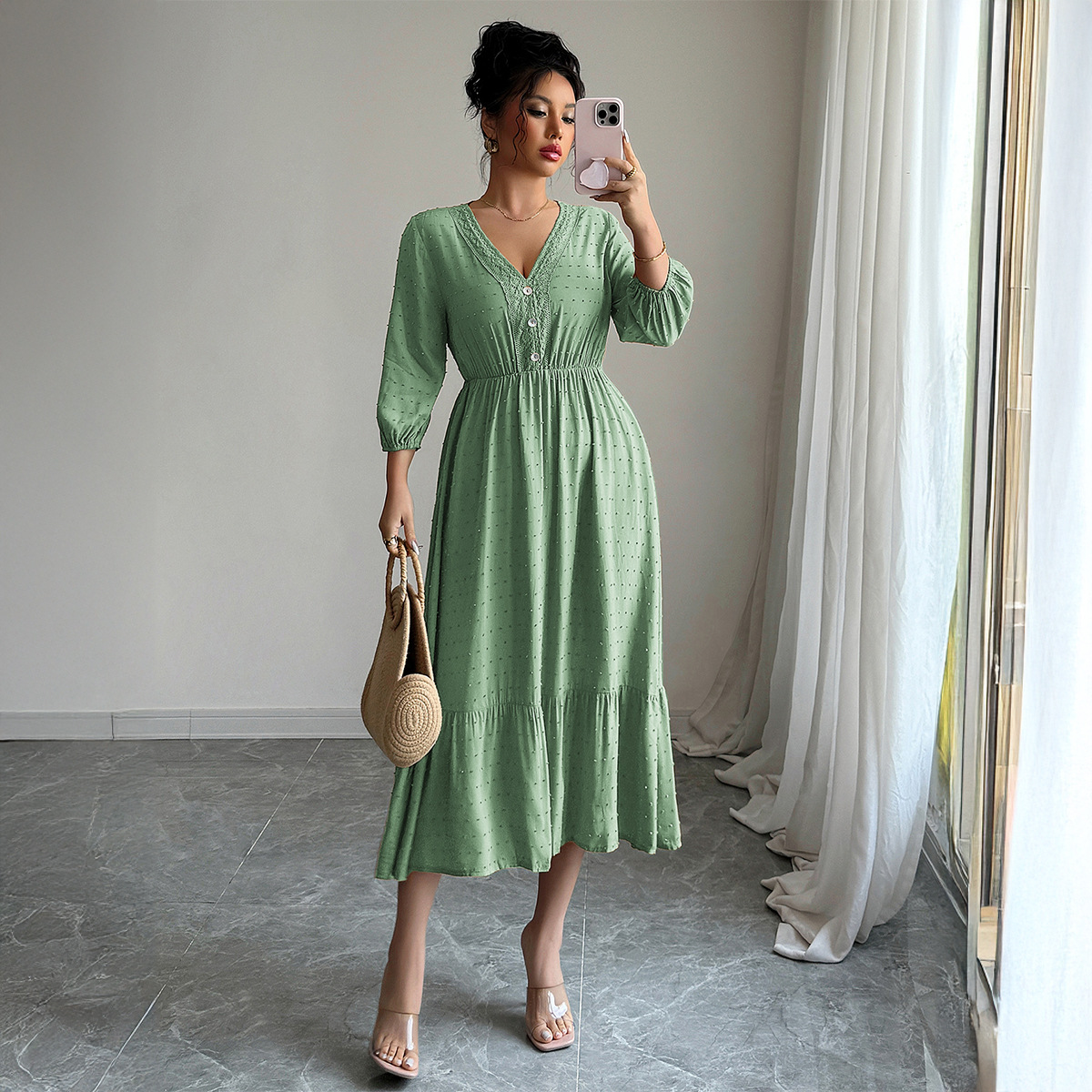 European and American Casual Vacation Fashion Versatile Long Dress Women's Clothing Autumn and Winter