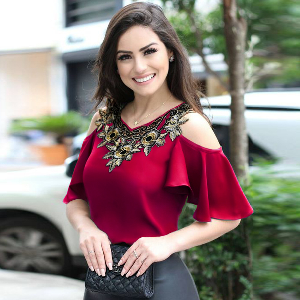 Womens Loose Fit Short Sleeve T Shirt Sexy V Neck Comfortable Fabric Trendy Design Spring Summer Fashion Wholesale