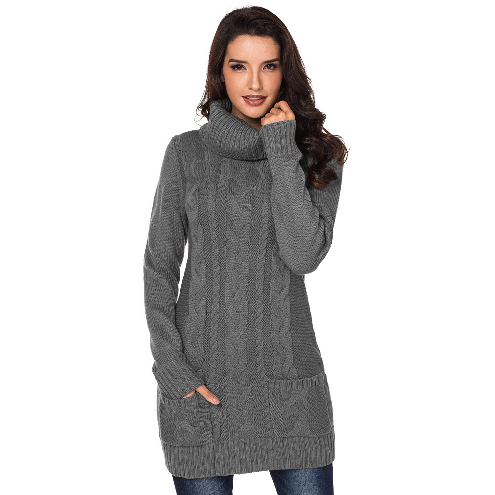 Long Sleeve Turtleneck Sweater Solid Color Ribbed Knit Mid Length Autumn Winter Womens Fashion Wholesale Available