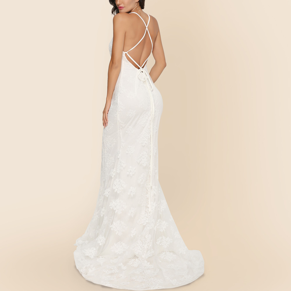Elegant V Neck Maxi Dress Sexy Spaghetti Straps Train Detail Perfect for Weddings Wholesale Available