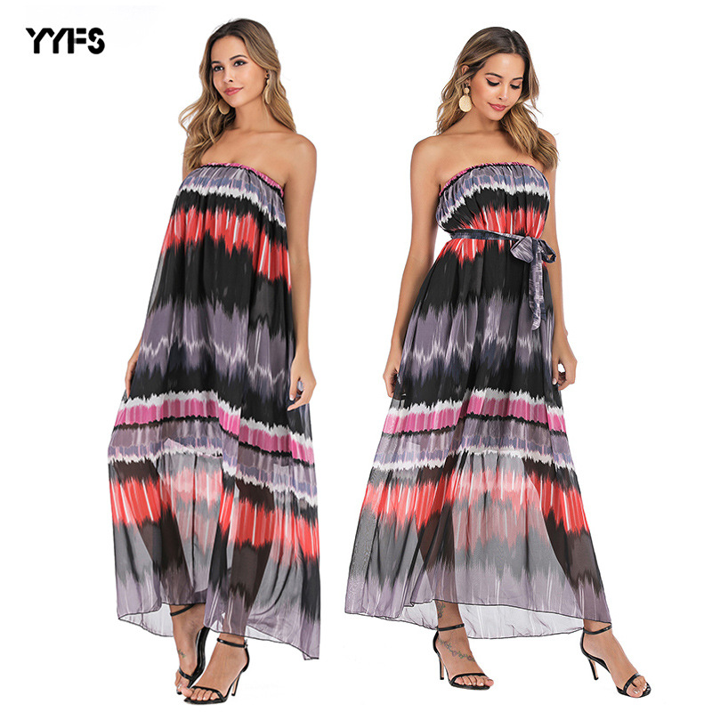 Chiffon Wrap Dress Floral Print High Waist Elegant Style Perfect for Summer Events Wholesale Available