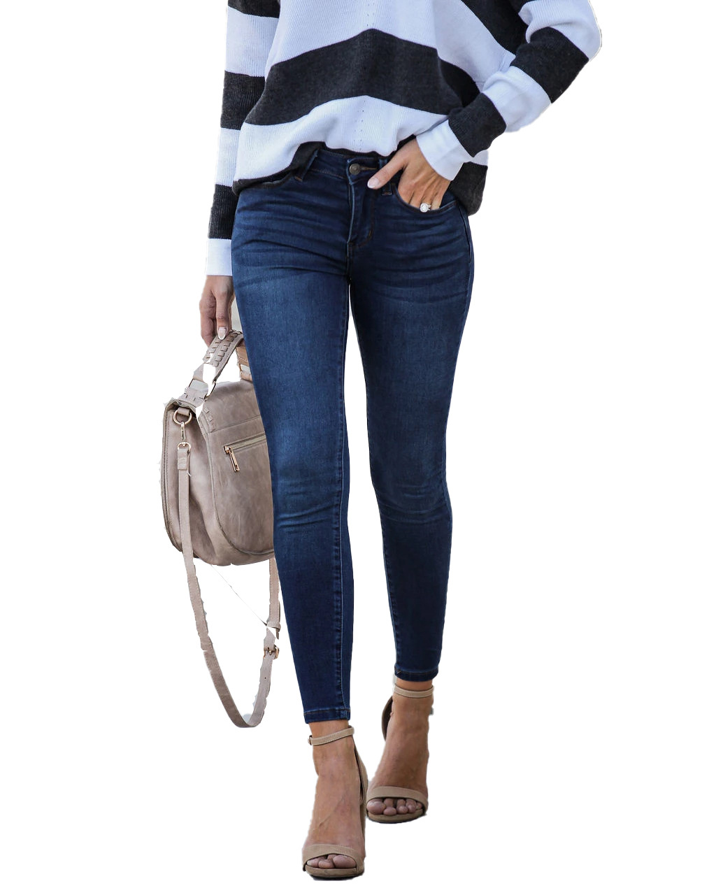 Slim Fit Stretchy Mid Rise Denim Cropped Pants Spring Collection Casual Wear Wholesale Available