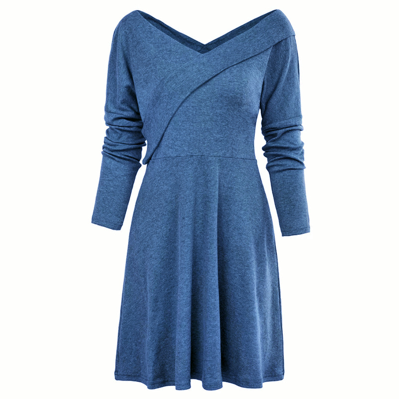 Womens Long Sleeve V Neck Dress Autumn Winter Style Casual Commuter Wear Ready to Ship customizable