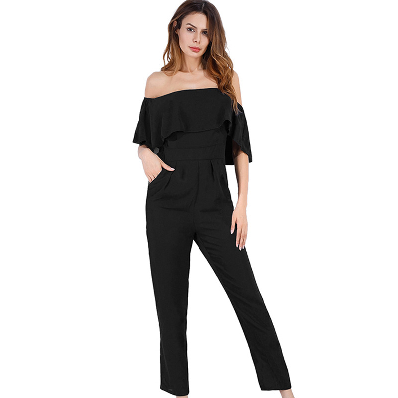 Chiffon Jumpsuit Short Sleeve Off Shoulder Ruffle Detail Sexy Design Spring Summer Fashion Wholesale Available