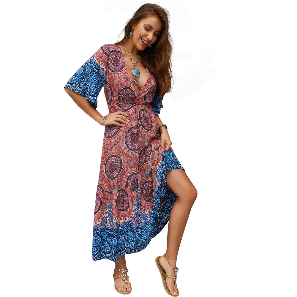 Bohemian Maxi Dress Original Design Summer Style Lightweight Fabric Beachwear Wholesale Available