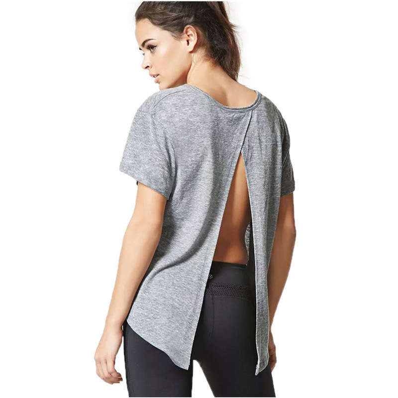 Womens Loose Fit Solid Color T Shirt Round Neck Short Sleeve Backless Design Spring Fashion Top Wholesale Available