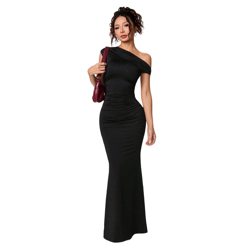 Sexy Elegant Off Shoulder Asymmetric Black Dress for Summer