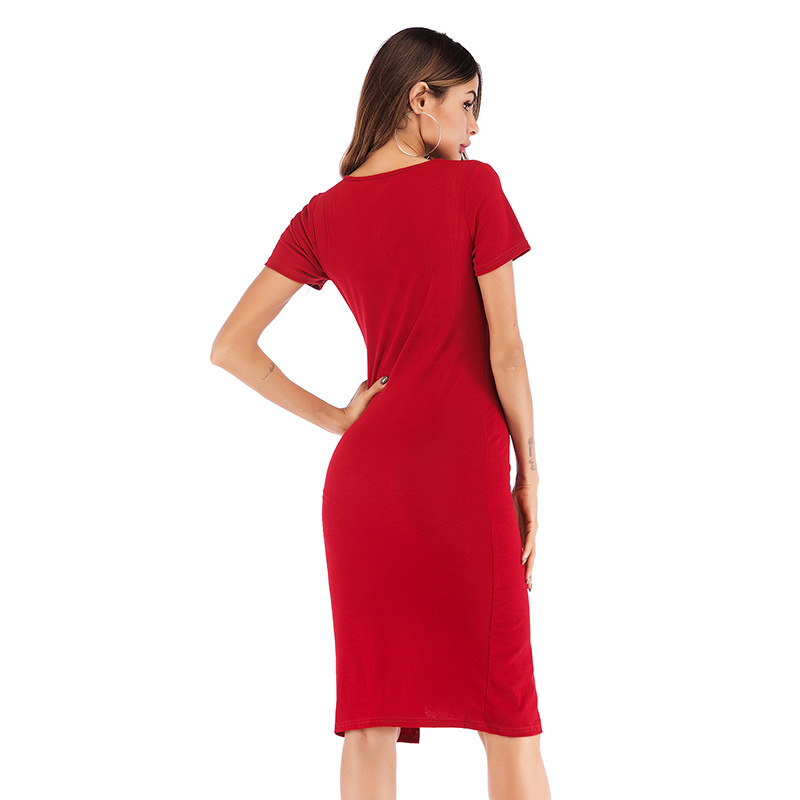 Womens Bodycon Pencil Dress Solid Color Short Sleeve Round Neck Zipper Closure Casual or Formal Wear Wholesale