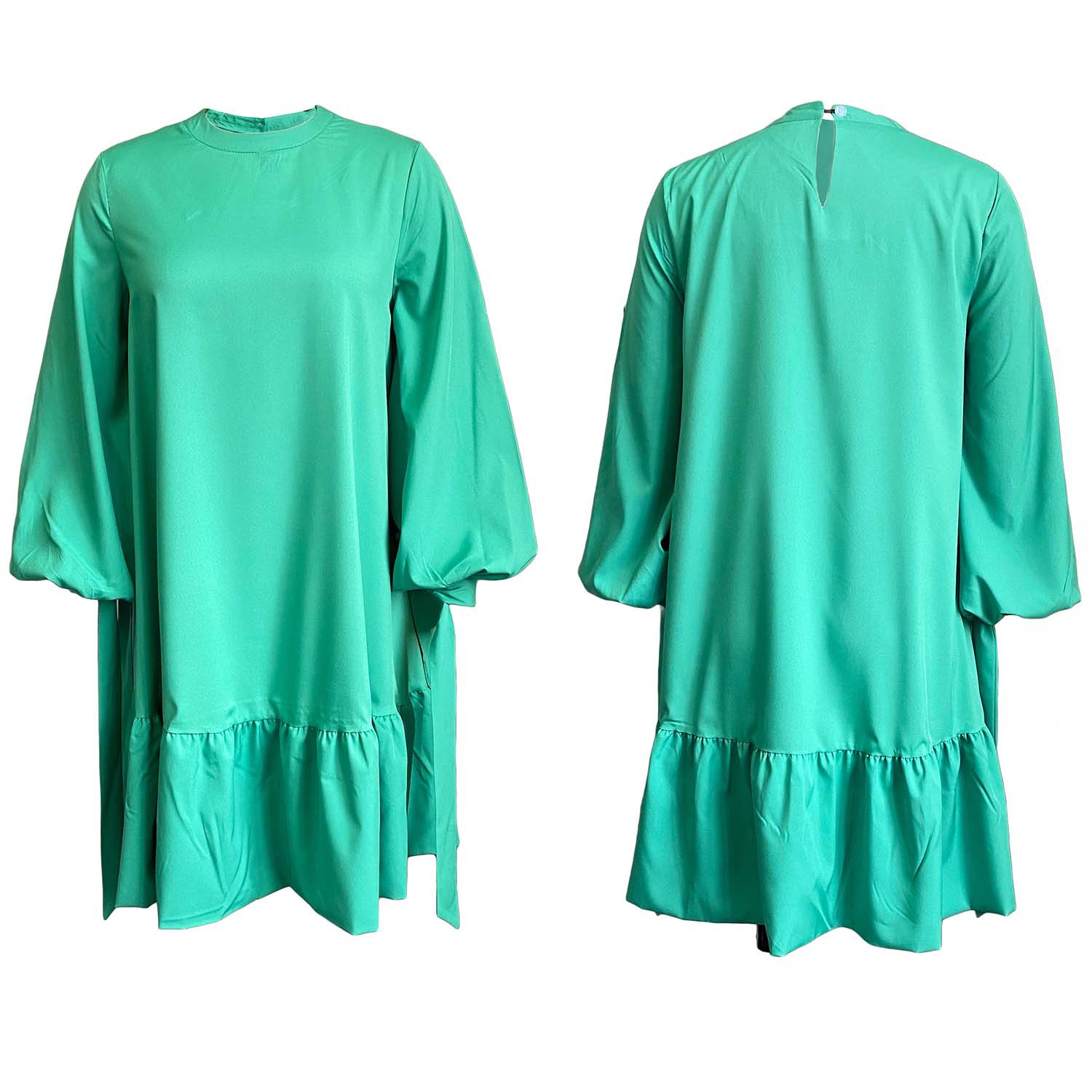 Plus Size Women's Dress — Loose Fit, Solid Color, Puff Sleeve, Casual Style — Wholesale Supply Terms