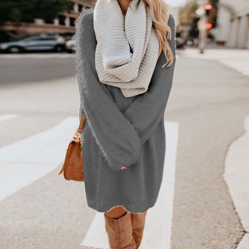 Women's Loose Fit Long-Sleeve Midi Dress