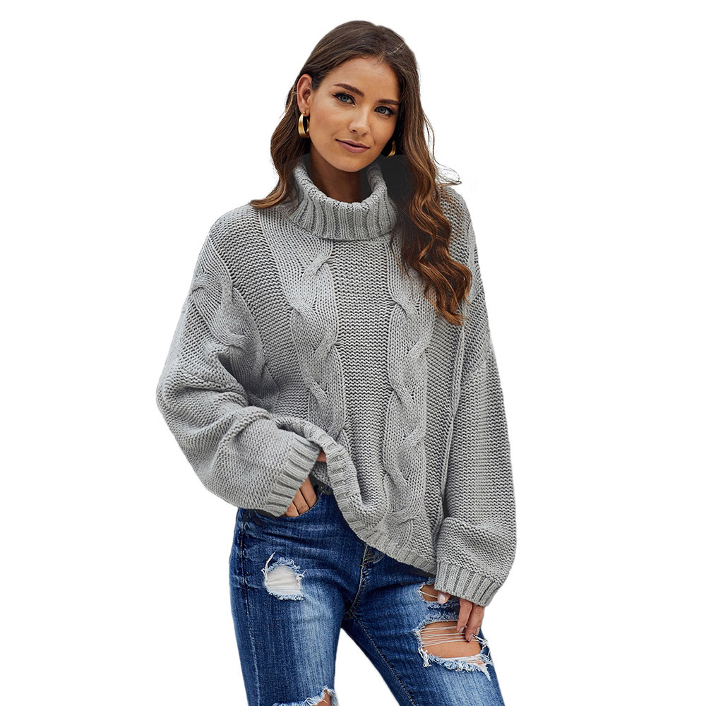 Plus Size Turtleneck Sweater for Women Loose Fit Long Sleeve Solid Color Cozy Knit Autumn Winter Casual Wear