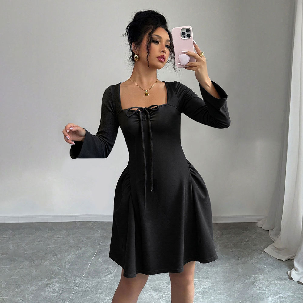 TK Cross border Autumn Winter New European and American Strapless Slim Sexy U neck Long Sleeve Party Dress