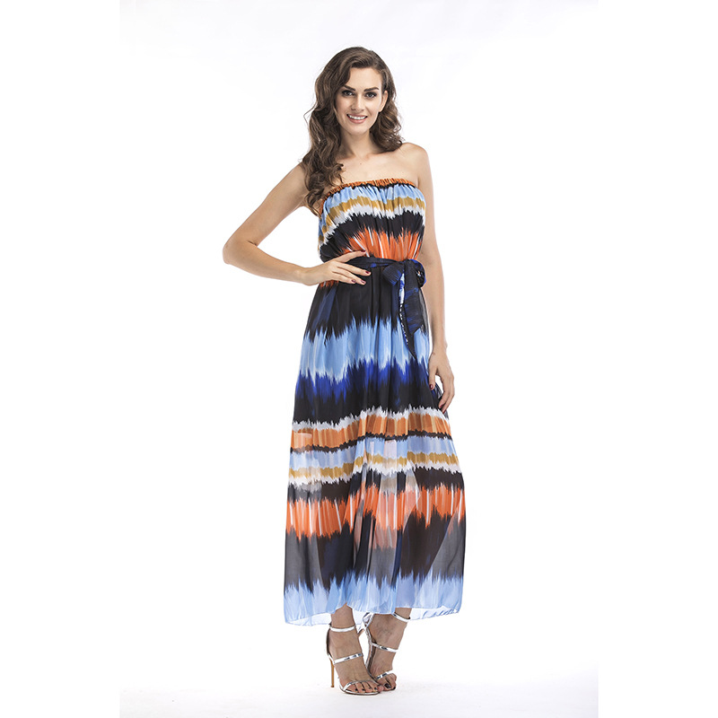 Chiffon Maxi Dress Gradient Color Strapless Flowy Design Beachwear for Plus Size Women Wholesale Available