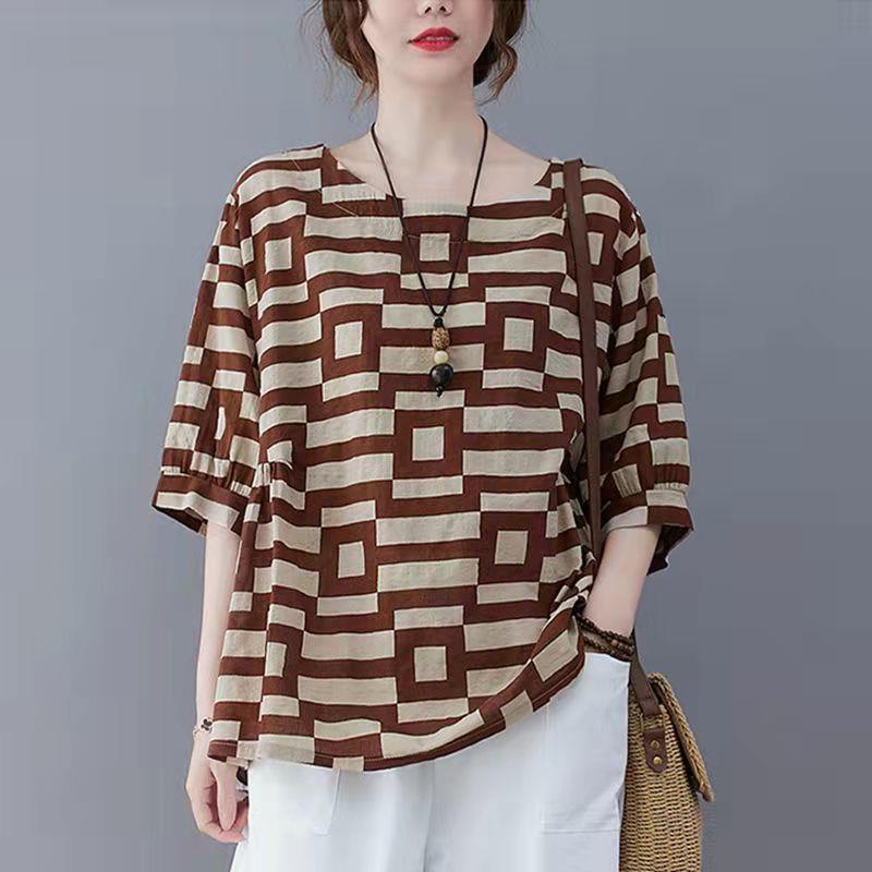 Cotton Linen Womens Casual Short Sleeve T Shirt Loose Fit Summer Style Flattering for Plus Sizes Wholesale Available