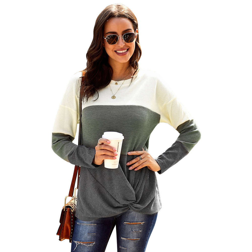 Womens Long Sleeve Color Block T Shirt Round Neck Slim Fit Casual Style Perfect for Autumn Wear Wholesale Available