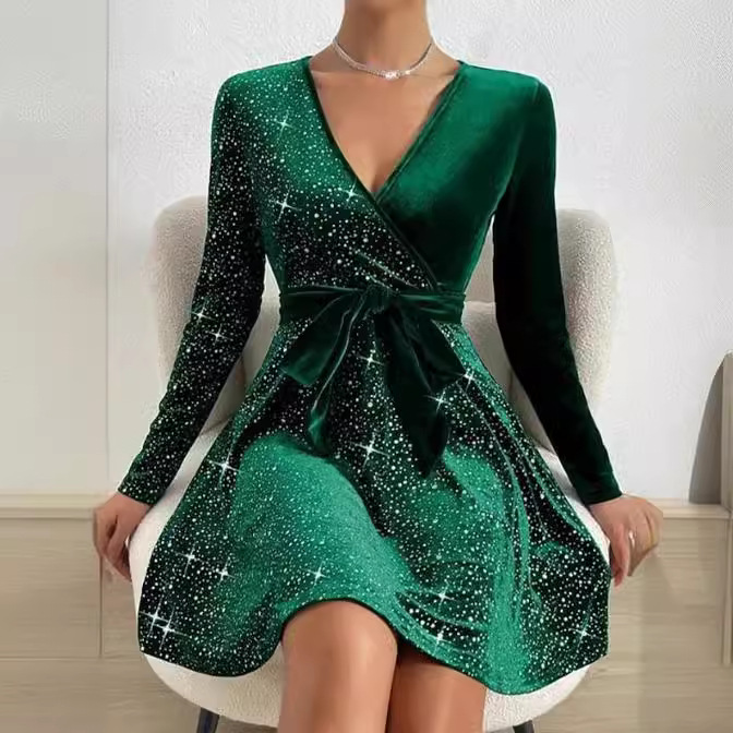 Velvet Sequin Dress Solid Color Sexy Style Autumn Winter Collection Ready to Ship Low MOQ private label