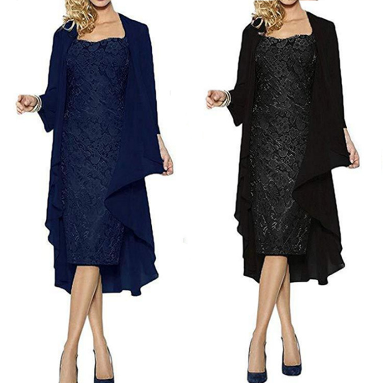 Elegant Lace Chiffon Dress Set Fashionable Autumn Style Perfect for Parties and Special Occasions Wholesale Available