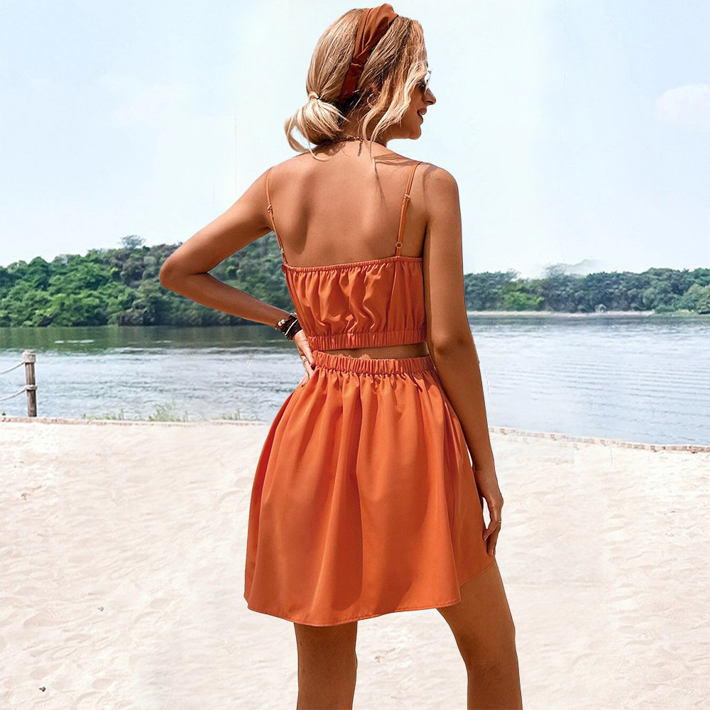 Sexy Hollow Out Casual Slim Waist Spaghetti Strap A Line Short Dress