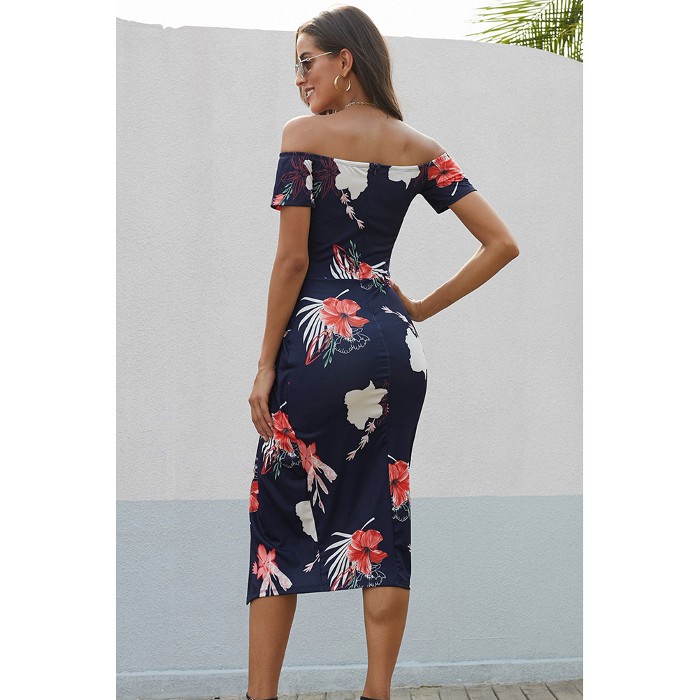 Floral Evening Dress Off Shoulder Mid Length Split Hem Birthday Party Cocktail Event Wholesale Available