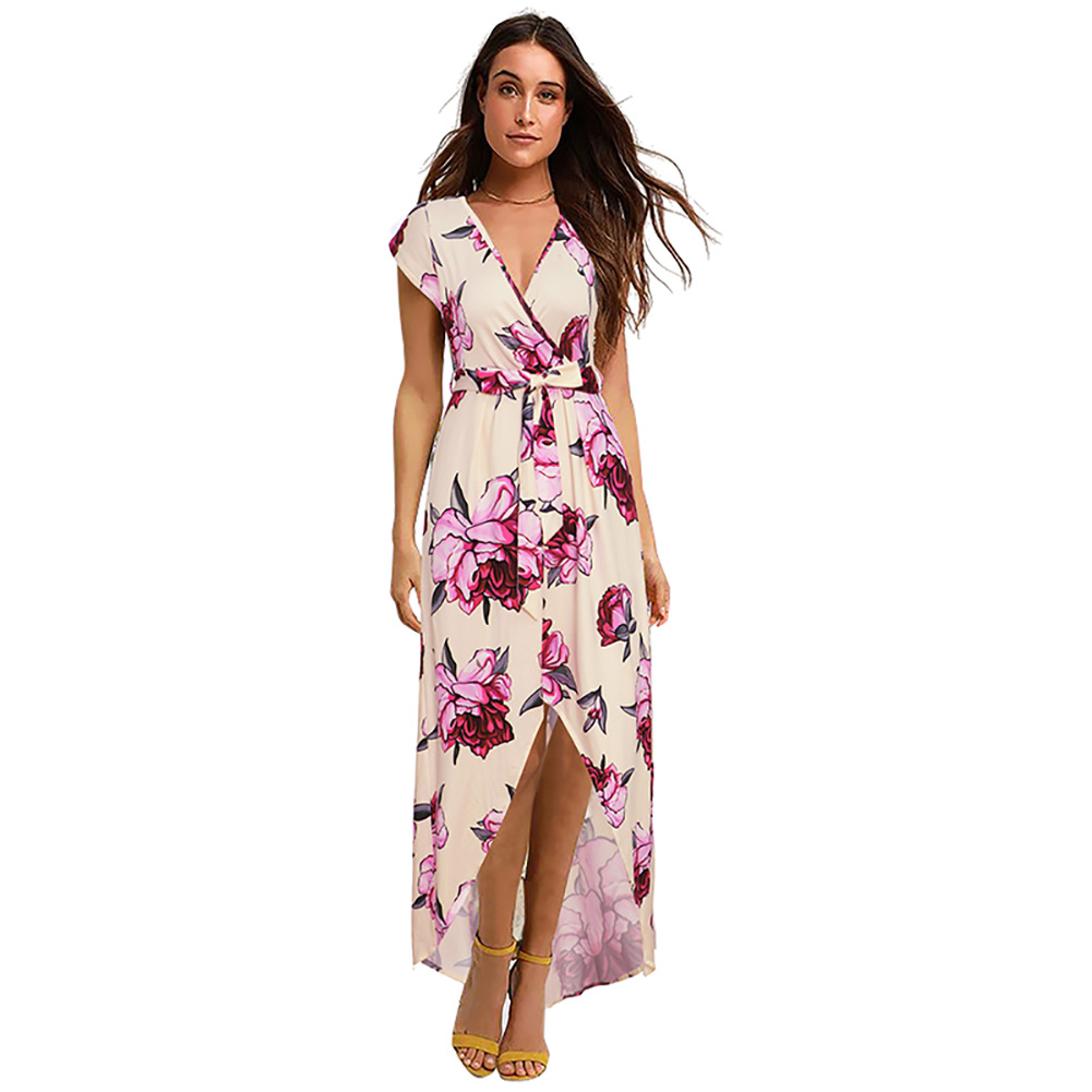 Summer Womens Dress Short Sleeve V Neck Floral Print Casual or Beachwear Wholesale Available