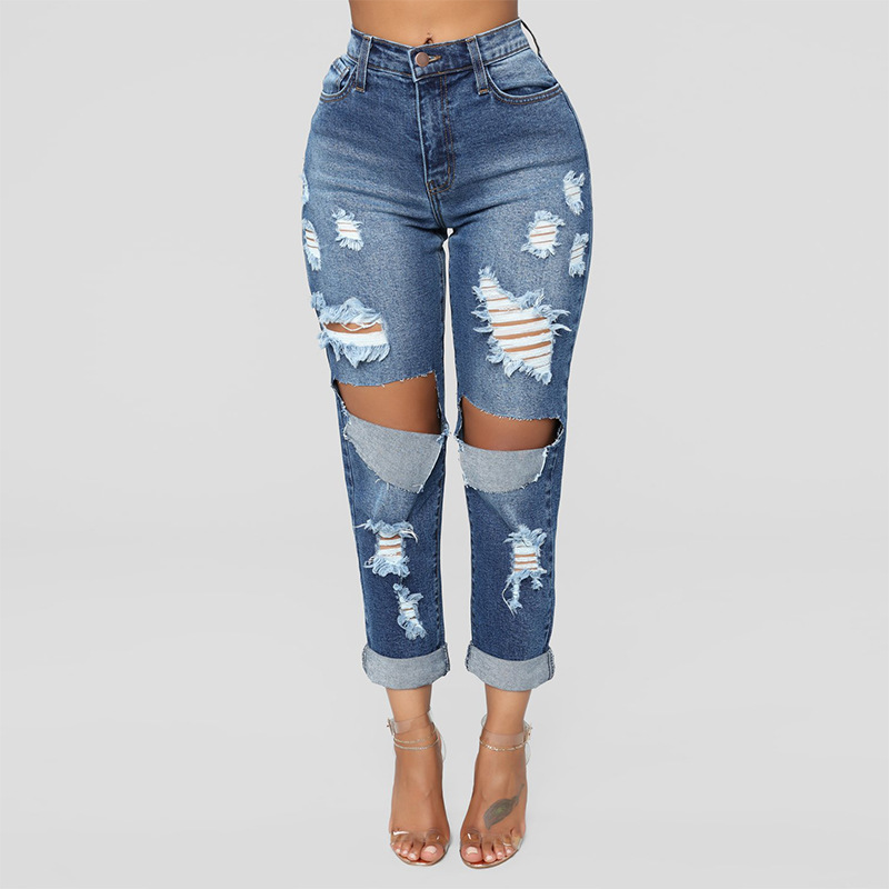 Distressed Knee Ripped Jeans for Women Casual Fit High Waist Vintage Style Perfect for Everyday Wear Wholesale