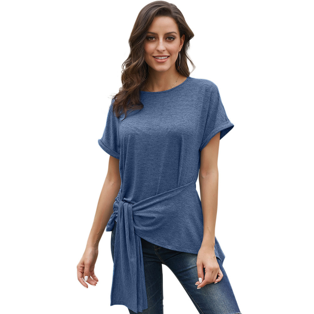 Womens Fitted Knot T Shirt Short Sleeve Round Neck Summer Style Casual Wear Wholesale Available