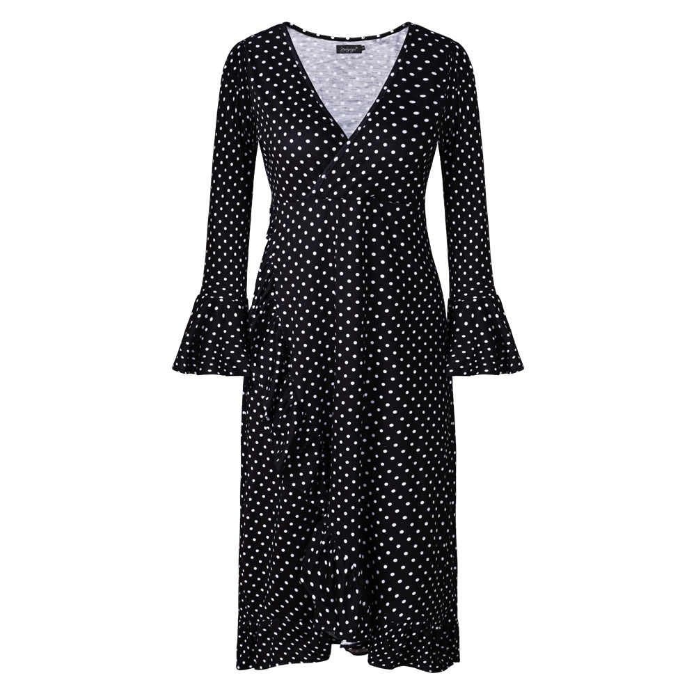 Polka Dot Ruffle Hem Midi Dress Womens Spring Summer Fashion Elegant Casual Wear Wholesale Available