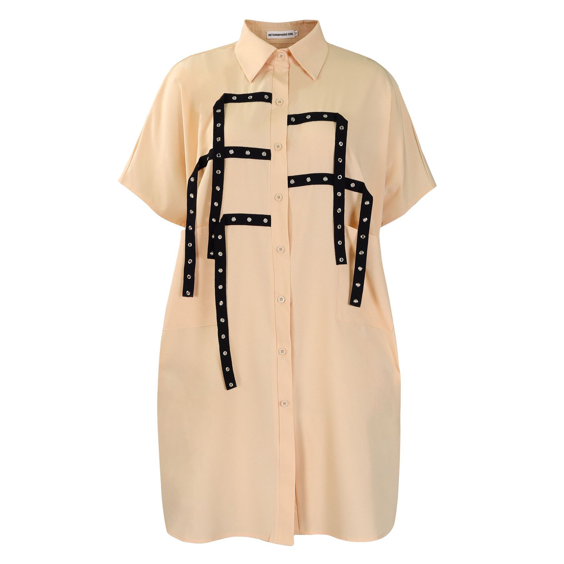 Fashionable Women's Short Sleeve Loose Fit Shirt with Lapel, Mid Length Blouse and Dress for International Trade