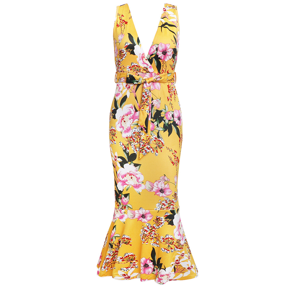 Summer Womens Dress V Neck Slim Fit Floral Print Ruffle Hem Casual or Party Wear Wholesale Available