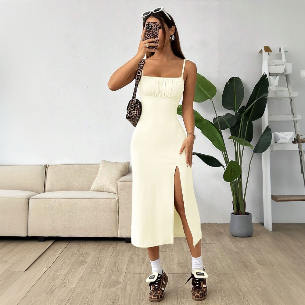 Women's Summer Slim Fit Strappy Maxi Midi High Waist Dress