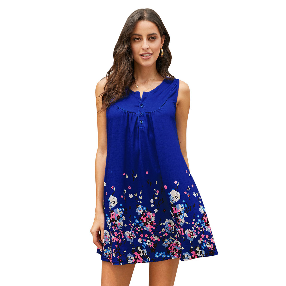Floral Print Summer Dress for Women Round Neck Sleeveless Loose Fit Casual Wear Wholesale Available