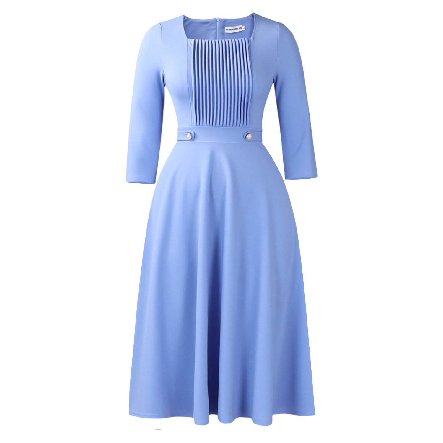 Plus Size Women's Fashion Dress with Square Neck, Solid Color, Pleated Design, High Waist, Trendy African Style for Internatio