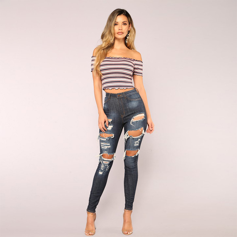 Womens Ripped Skinny Jeans Distressed Design Comfortable Fit Versatile Style Perfect for Casual Wear Wholesale