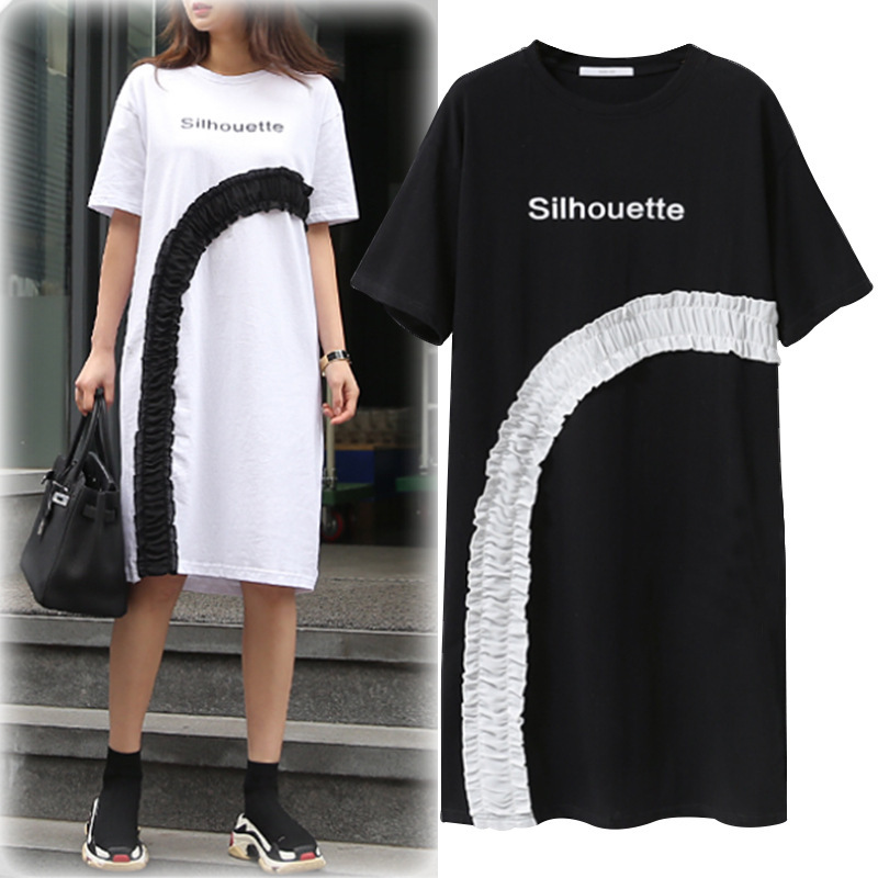 Womens T Shirt Dress Summer Style Plus Size Ruffle Trim Letter Print Casual Wear Wholesale Available