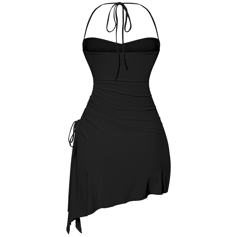 Women's V-Neck Sleeveless Pleated Solid Color High Waist Bodycon Dress