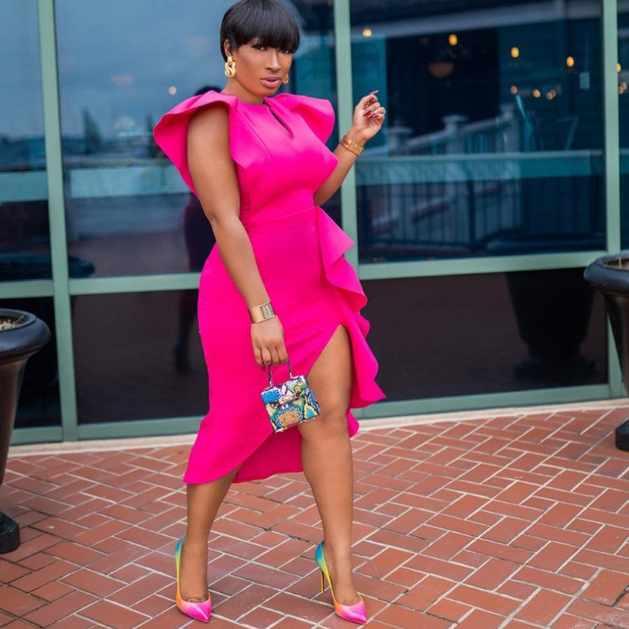 Plus Size Women's Dress — Solid Color, Irregular Hem, Split Design — Evening Party, Formal Occasion — Wholesale Supply Availab