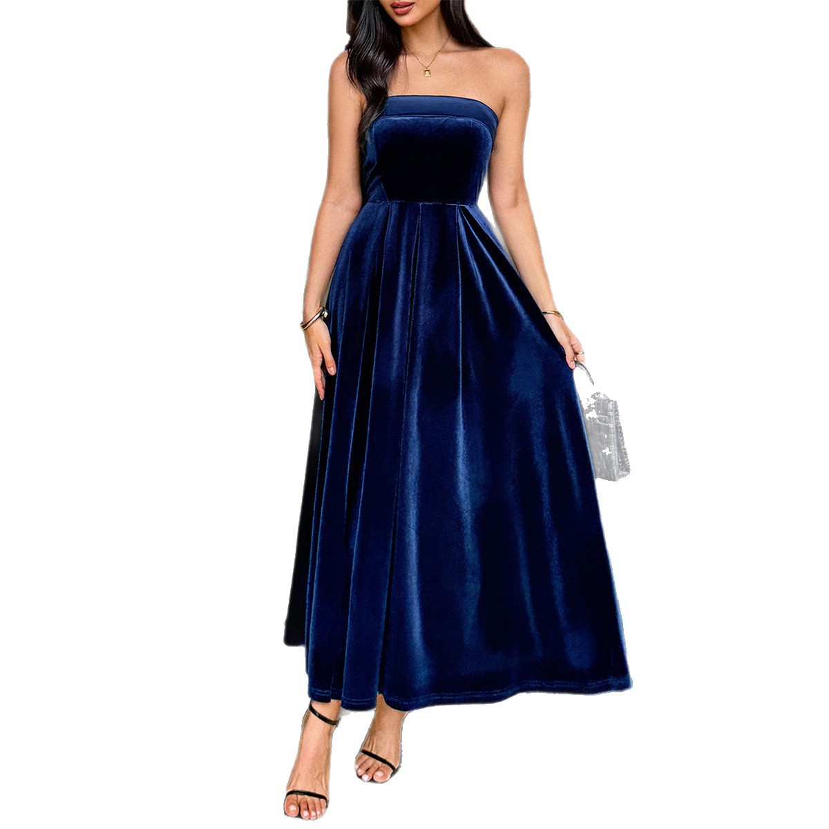 Elegant Strapless Solid Color Long Dress for Women
