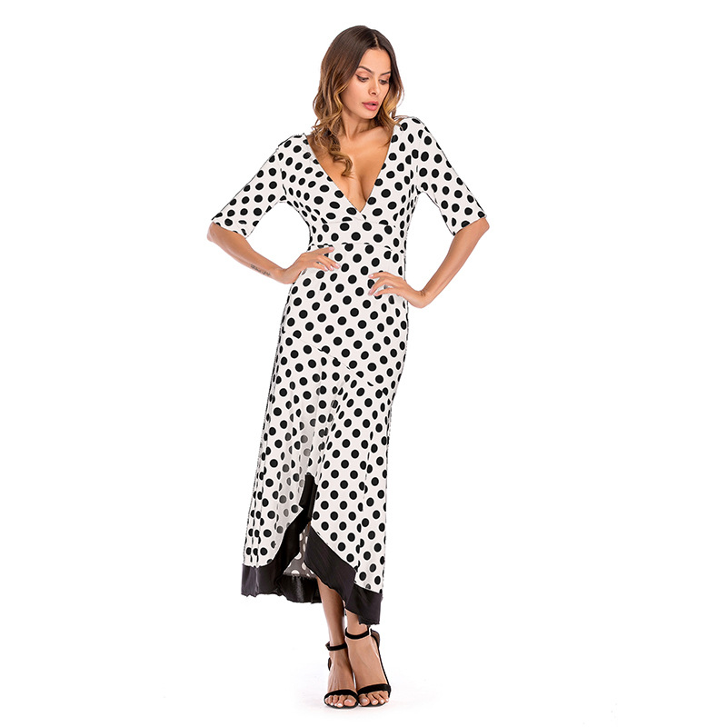 Polka Dot Deep V Midi Dress Slim Fit Elegant Style Perfect for Spring Wholesale Available factory direct