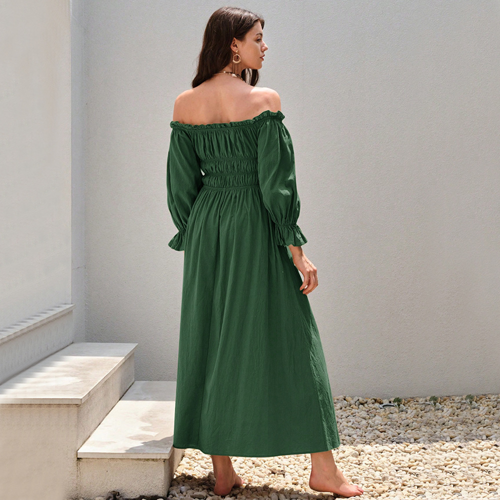 Vintage Style Off Shoulder Lantern Sleeve Long Dress