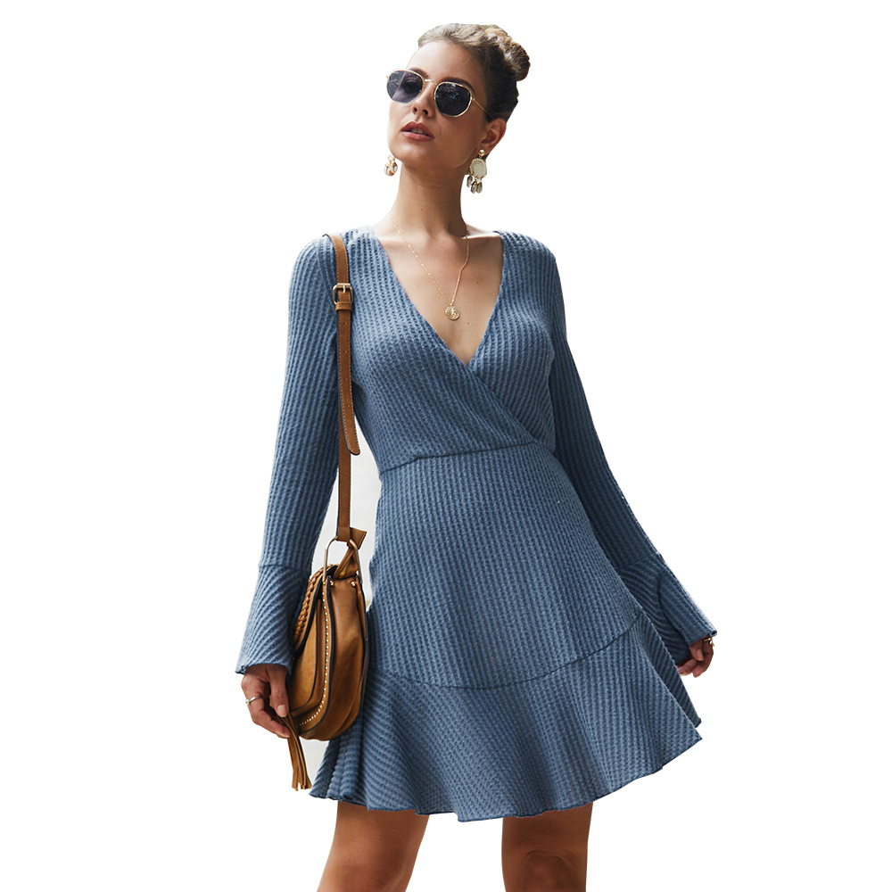 V Neck Knit Dress Original Design Sexy Silhouette Autumn Winter Style Wholesale Ready to Ship