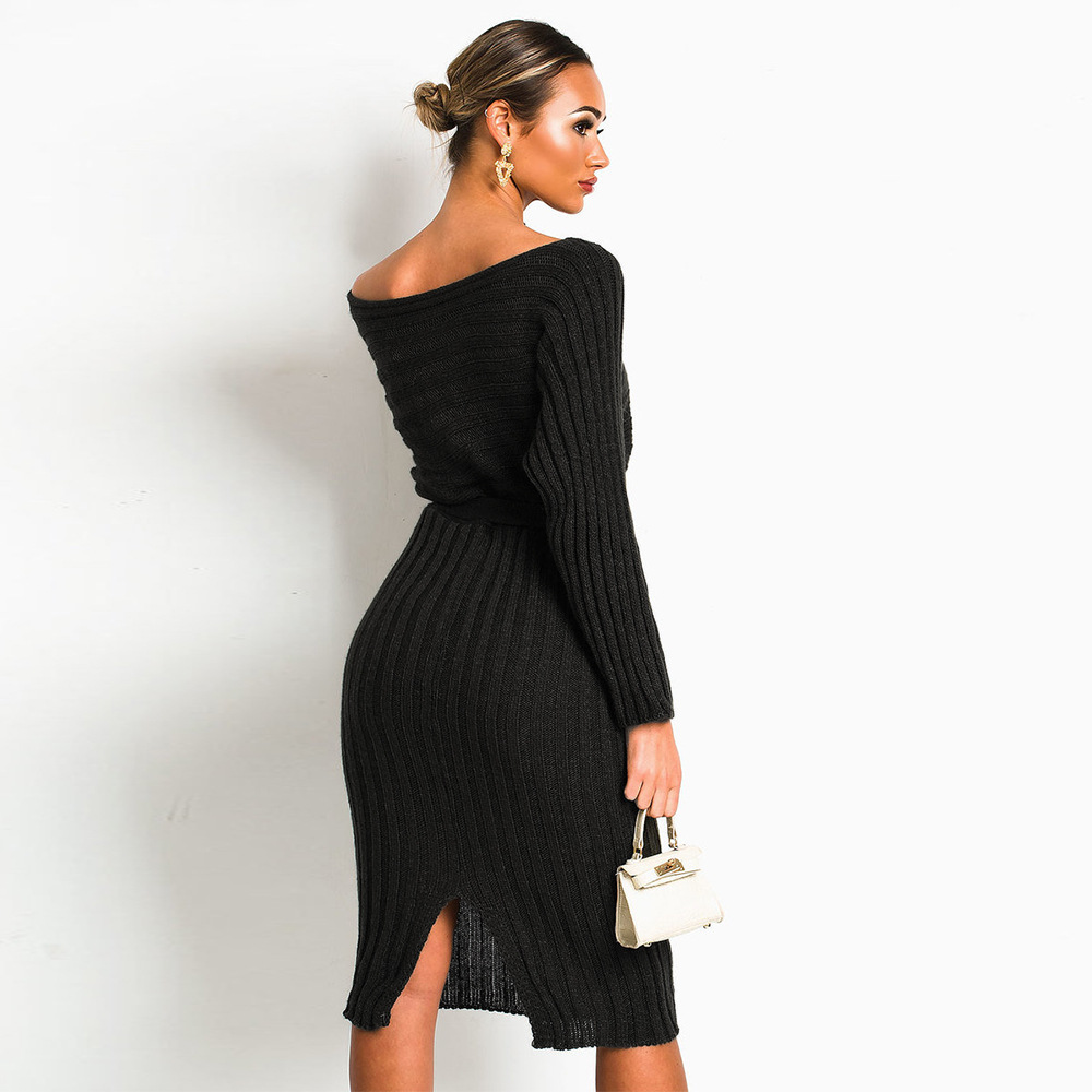 Knit Sweater Dress Solid Color Long Sleeve Casual Style Autumn Winter Fashion for Women Wholesale Available