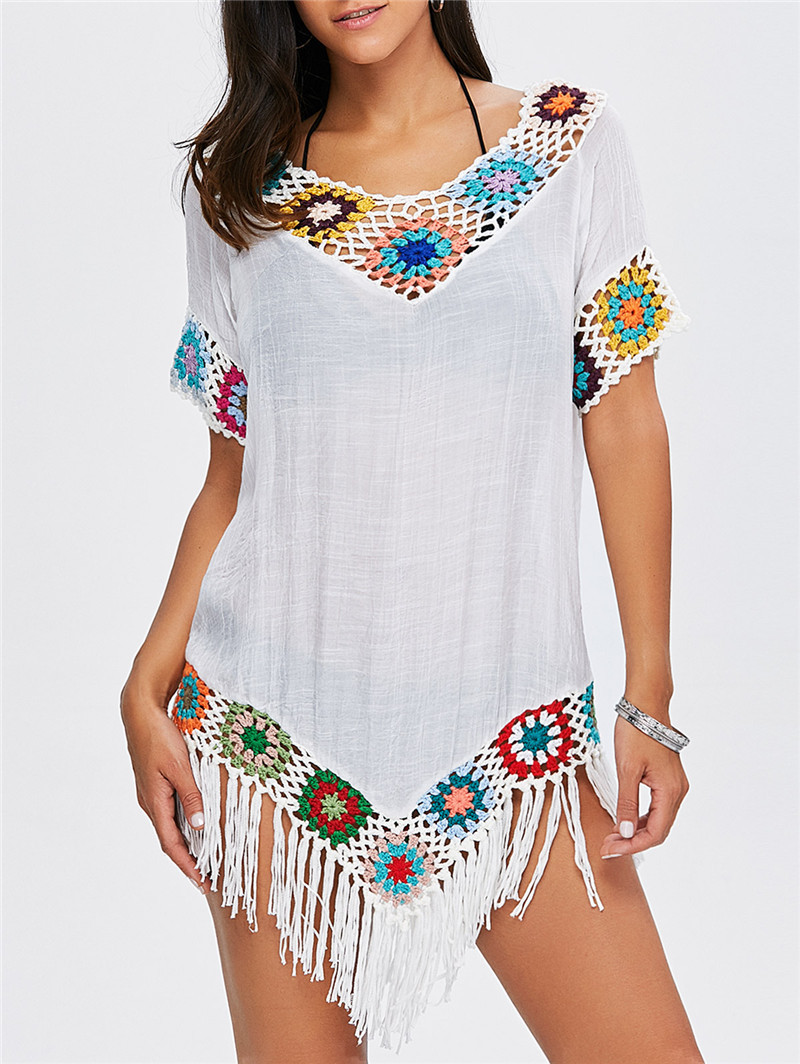 Bohemian Beach Cover Up Long Sleeve Hollow Out Loose Fit Crochet Design Perfect for Summer Vacations Wholesale