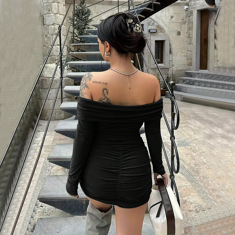Off Shoulder Bodycon Dress High Waist Sexy Fit Autumn Winter Style Perfect for Parties and Night Out Wholesale