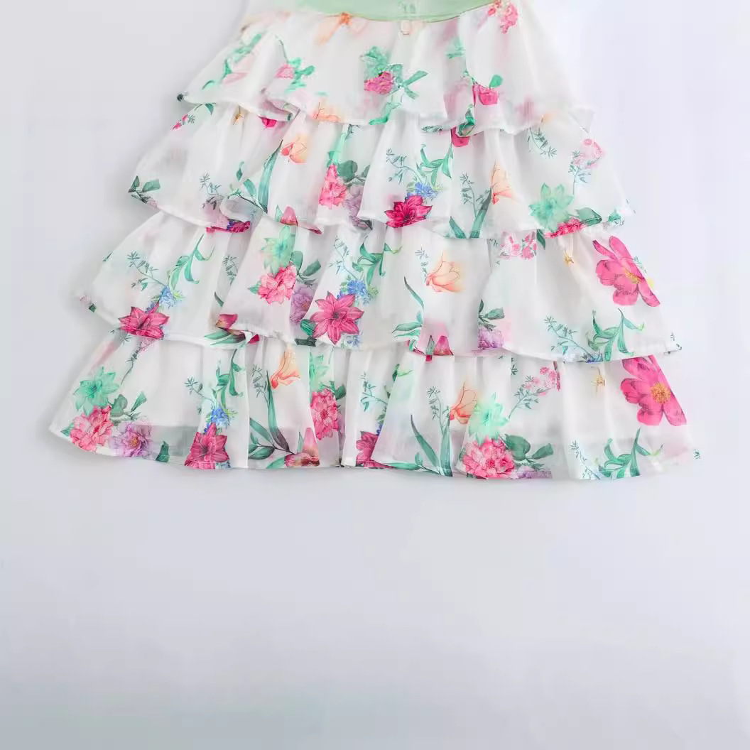 Fashionable Womens A Line Dress V Neck Floral Print Layered Design Waist Defining Spring Summer Collection